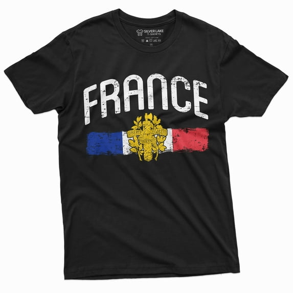 Men'S France T-Shirt French Patriotic Nationality Independence Day Coat Of Arms Tee