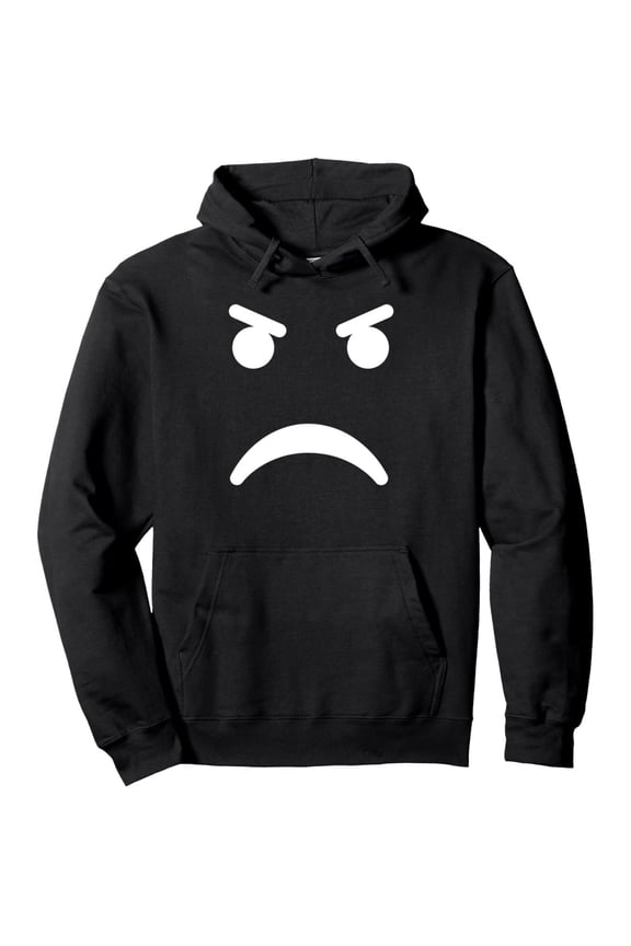 Men'S Funny Angry Face Hoodie - Black Pullover Hoodie with Hood, Kangaroo Pocket & Drawstring - Machine Washable Jersey Fabric for Everyday Casual Wear - Sarcastic Gift for Men, Humorous Apparel, Pla
