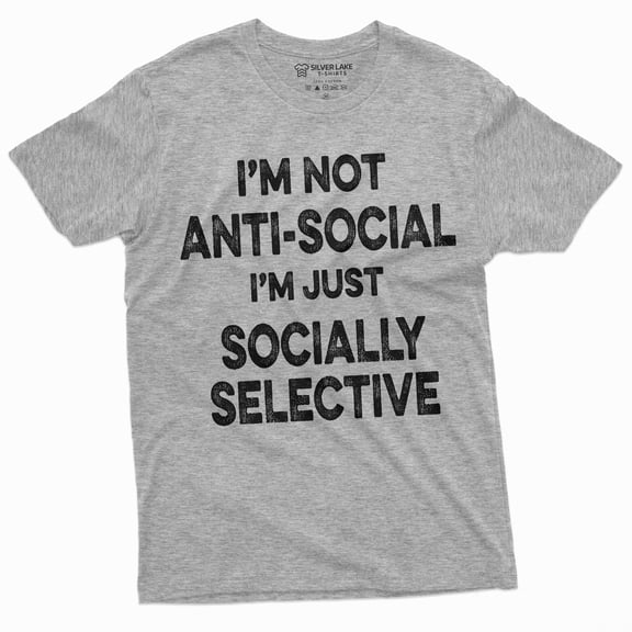 Men'S Funny Anti-Social T-Shirt Socially Selective Introvert Antisocial Person Tee Shirt (XX-Large Grey)