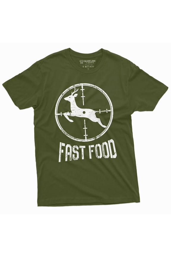 Men'S Funny Fast Food Hunting Tee Shirt Fast Running Deer Hunter Foodie Camo T-Shirt (X-Large Military Green)