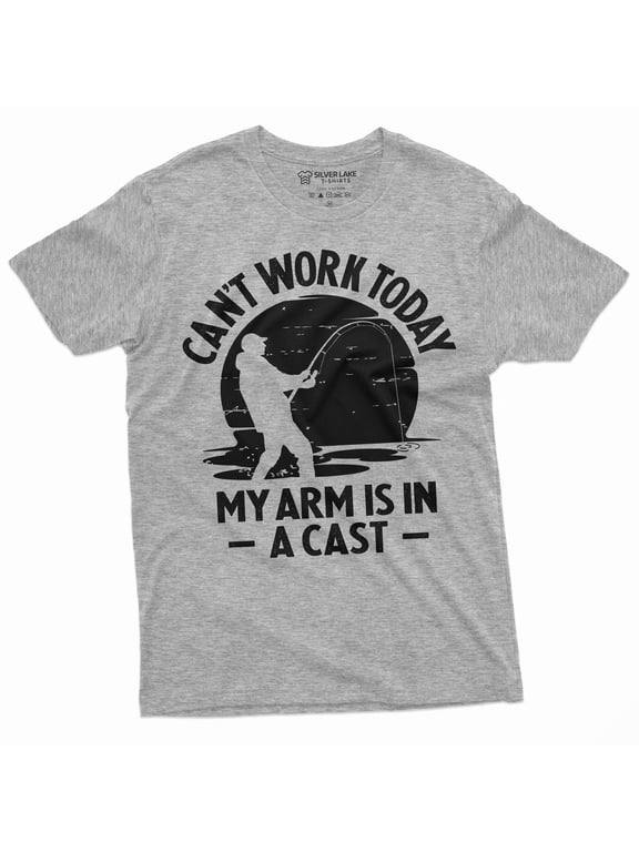 Men'S Funny Fishing T-Shirt Can'T Work Today My Arm Is In A Cast Novelty Tee Shirt (Large Grey)
