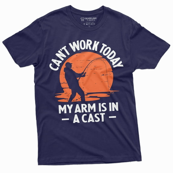 Men'S Funny Fishing T-Shirt Can'T Work Today My Arm Is In A Cast Novelty Tee Shirt (X-Large Navy Blue)