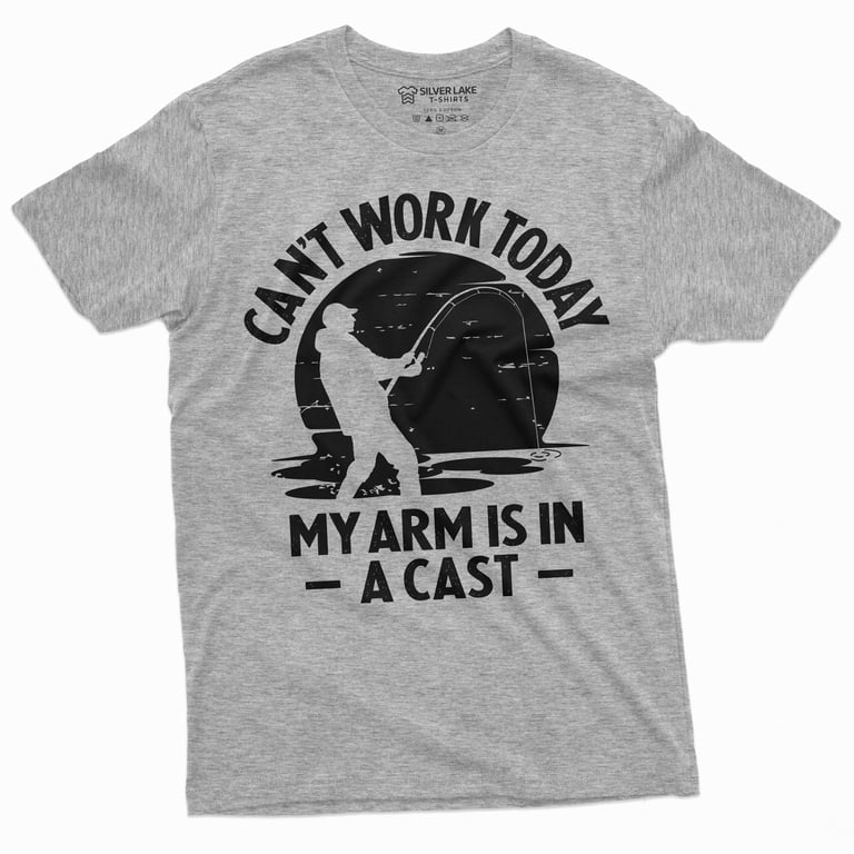 Men'S Funny Fishing T-Shirt Can'T Work Today My Arm Is In A Cast Novelty Tee  Shirt (Large Navy Blue) 