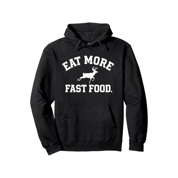 Men'S Funny Hunting Hoodie with Eat More Fast Food Deer Graphic - Loose Fit Pullover Sweatshirt, Relaxed Outdoor Apparel with Humorous Deer Print & White Lettering, Machine Washable All-Season Comfor