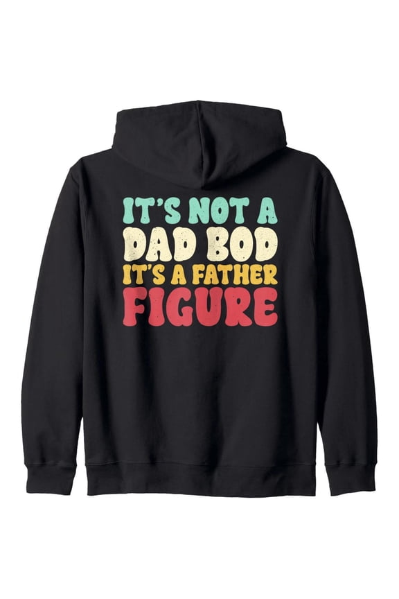 Men'S Funny "It'S Not a Dad Bod, It'S a Father Figure" Meme Hoodie - Black Zip-Up Sweatshirt with Humorous Graphic Design, Comfort Fit Long Sleeve Pullover for Fathers Day Gifts, Casual Wear & All-Se