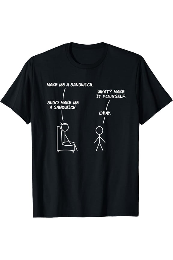 Men'S Funny Linux Command Line Humor T-Shirt - 180g Heavyweight Relaxed Fit Short Sleeve Round Neck Casual Tech Geek Gift with sudo Make Sandwich Shock Design for Programmers & IT Professionals