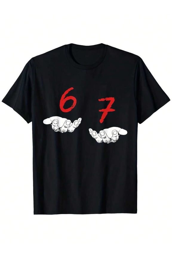 Men'S Funny Six Seven Meme Alpha Slang Graphic T-Shirt - 100% Regular Fit Crew Neck Short Sleeve With On Hand Gesture & 67 Number Design - Humorous Casual Streetwear Tee For Everyday Summer Outfits,