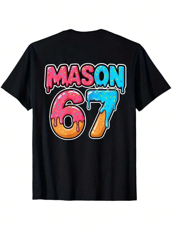 Men'S Funny Six Seven Meme Mason 67 Ice Cream Drip Graphic T-Shirt - 100% Regular Fit Crew Neck Short Sleeve Tee With Humorous Back Print, Casual Streetwear Summer & Year-Round Comfort, Funny Meme De