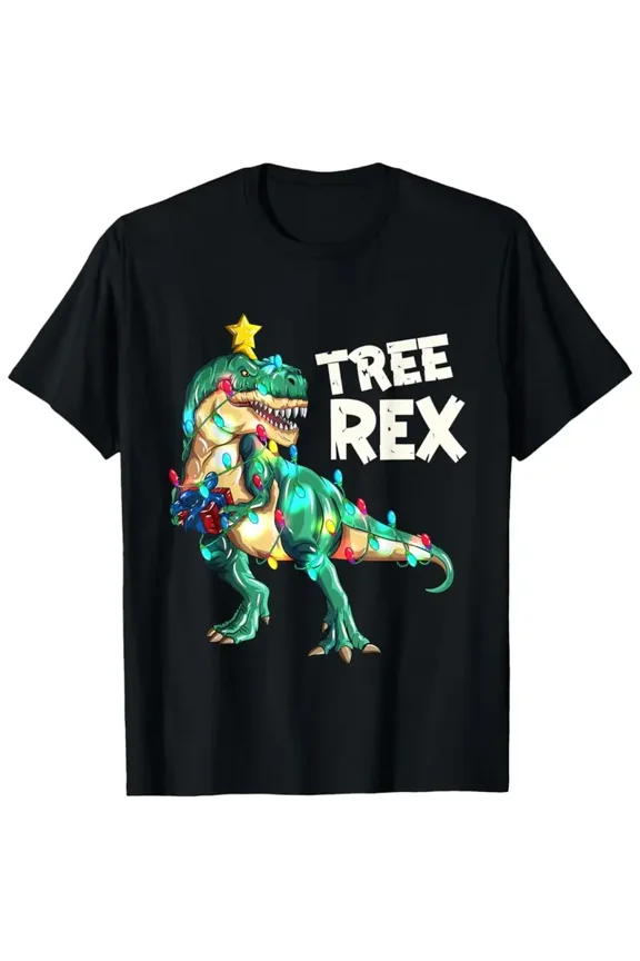 Men'S Funny T-Rex Dinosaur Christmas T-Shirt - Soft Retro Graphic Tee with Tree Rex Holiday Design, Short Sleeve Casual & Party Shirt for Year-Round Wear, S-XXL Sizes (Black
