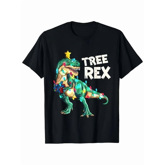 Men'S Funny T-Rex Dinosaur Christmas T-Shirt - Soft Retro Graphic Tee with Tree Rex Holiday Design, Short Sleeve Casual & Party Shirt for Year-Round Wear, S-XXL Sizes (Black