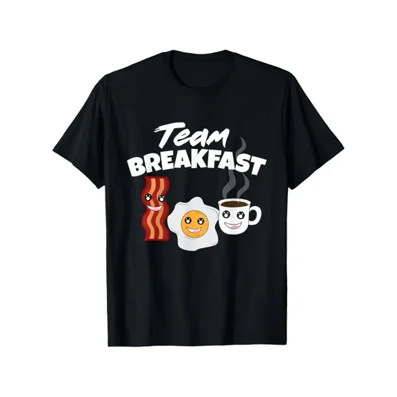 Men'S Funny Team Breakfast Graphic T-Shirt - 100% Cotton Breathable Crew Neck Tee with Bacon, Eggs & Coffee Design - Casual Short Sleeve Shirt for Office, Team Events & Casual
