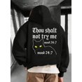 thumbnail image 1 of Men'S Funny "Thou Shall Not Try Me" Gothic Cat Hoodie - Humorous Back Print Sweatshirt with Grumpy Tabby Cat Design, Loose Fit Streetwear Pullover, Machine Washable Hooded Sweater for Gothic Costume, 1 of 6