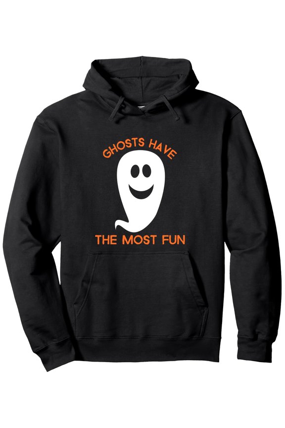 Men'S Funnyaphic & "Ghosts Have The Most Fun" Halloween Hooded Sweatshirt - Soft Stretch Knit Pullover with Smiling & Bats Print, Black & Orange Casual Streetwear for Fall/Winter, Costume Parties & C