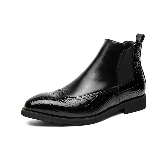 Men'S Genuine Faux Leather Chelsea Boots - British Mid-Top Brogue Design, Low-Top Lace-Up Ankle Boots with Rubber Sole, Black, Comfortable & Stylish for Casual or Formal Wear, Formal Footwear