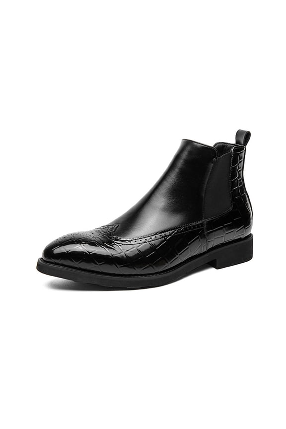 Men'S Genuine Faux Leather Chelsea Boots - British Mid-Top Brogue Design, Low-Top Lace-Up Ankle Boots with Rubber Sole, Black, Comfortable & Stylish for Casual or Formal Wear, Formal Footwear