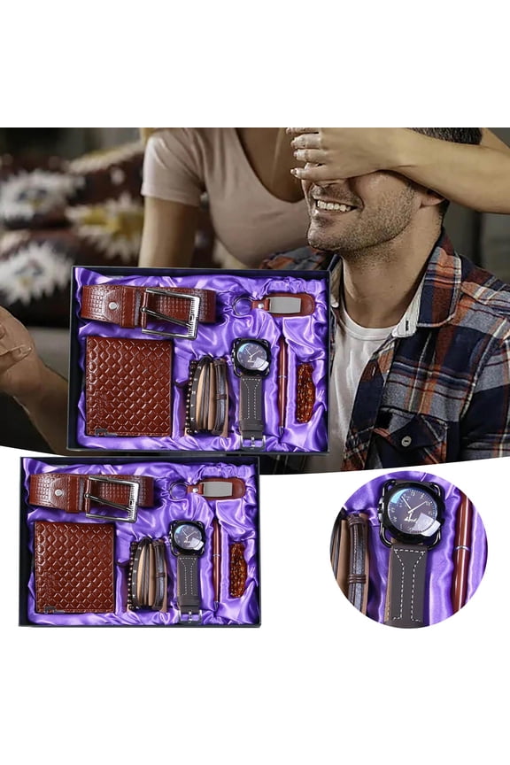 Men'S Gift Box Set, 7 Pieces, Leather Belt, Wallet, Wrist Watch, Pen, Keychain and Bracelet Set for Dad, Husband, Boyfriend, Father'S Day, Valentine'S Day, Birthday and Christmas Gift