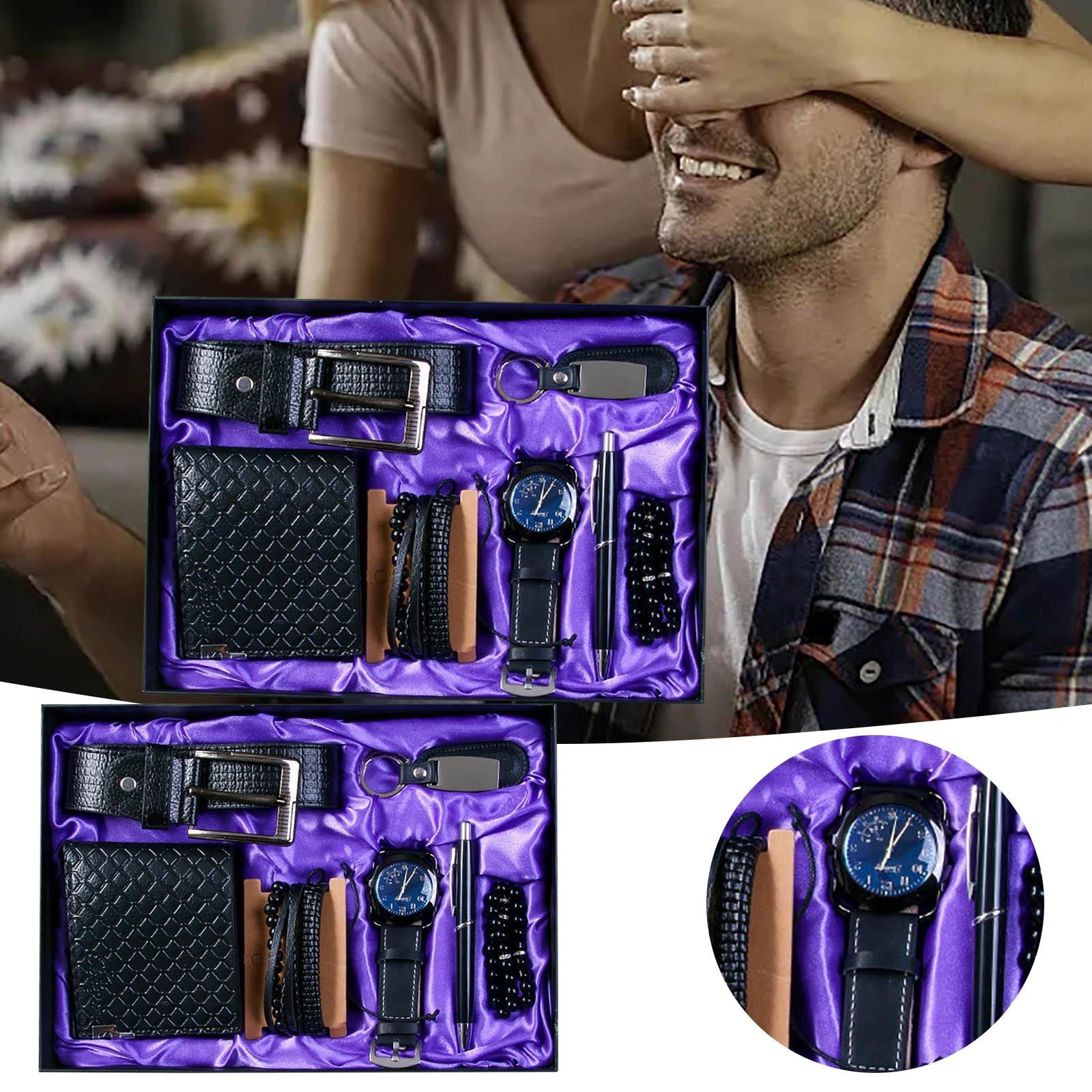 Men'S Gift Box Set, 7 Pieces, Leather Belt, Wallet, Wrist Watch, Pen, Keychain and Bracelet Set for Dad, Husband, Boyfriend, Father'S Day, Valentine'S Day, Birthday and Christmas Gift