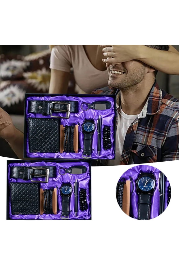 Men'S Gift Box Set, 7 Pieces, Leather Belt, Wallet, Wrist Watch, Pen, Keychain and Bracelet Set for Dad, Husband, Boyfriend, Father'S Day, Valentine'S Day, Birthday and Christmas Gift