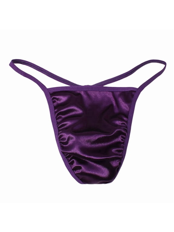 Men'S Glossy Satin Thin Strap Low Rise Minimalist Thong Underwear Deep XXL