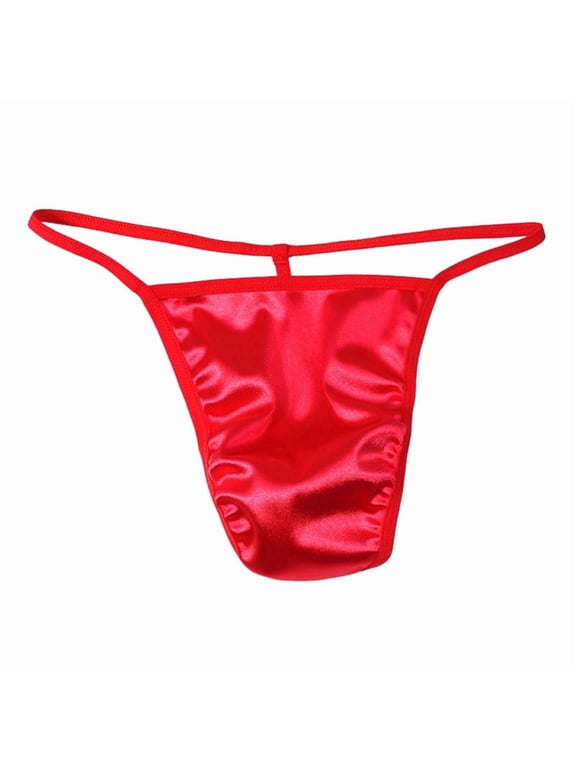 Men'S Glossy Satin Thin Strap Low Rise Minimalist Thong Underwear Red XXL
