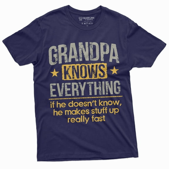 Men'S Grandpa Knows Everything Funny Tee Shirt Father'S Day Birthday Gift For Papa Tee (4X-Large Navy Blue)