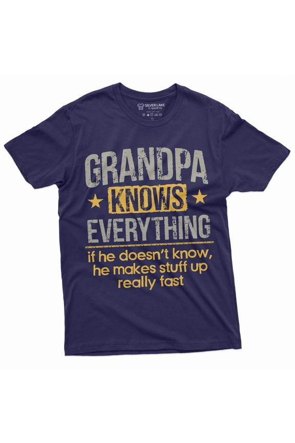 Men'S Grandpa Knows Everything Funny Tee Shirt Father'S Day Birthday Gift For Papa Tee (4X-Large Navy Blue)
