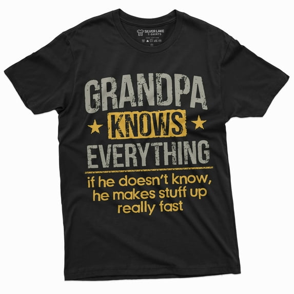Men'S Grandpa Knows Everything Funny Tee Shirt Father'S Day Birthday Gift For Papa Tee (5X-Large Black)