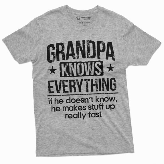 Men'S Grandpa Knows Everything Funny Tee Shirt Father'S Day Birthday Gift For Papa Tee (X-Large Grey)