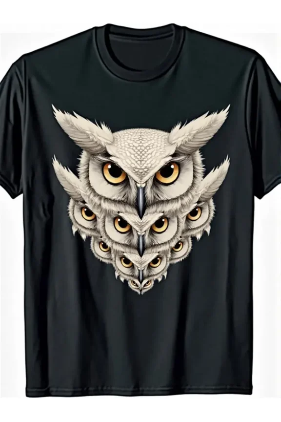 Men'S Graphic T-Shirt - Symmetrical Owl Faces Design with Expressive Eyes & Feathers - Soft Stretch Fabric Casual Everyday Shirt - All-Season Comfort Fit Tee for Year-Round
