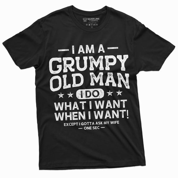 Men'S Grumpy Old Man Ask My Wife Funny T-Shirt | Papa Grandpa Tee Shirt (Medium Black)
