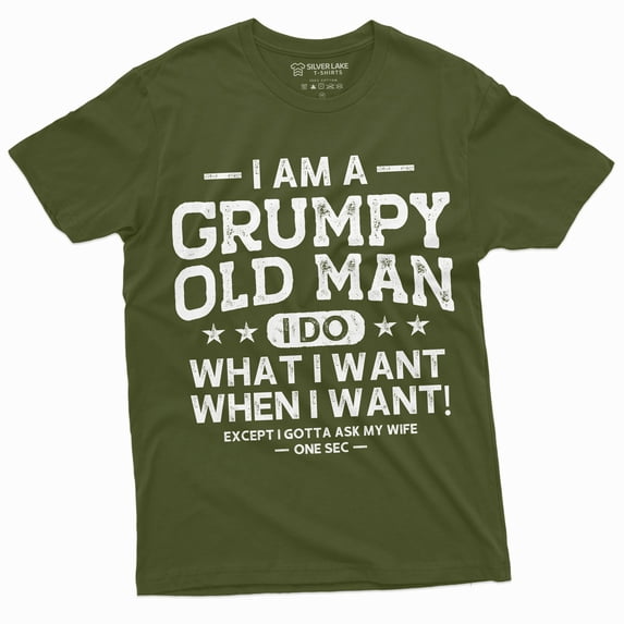 Men'S Grumpy Old Man Ask My Wife Funny T-Shirt | Papa Grandpa Tee Shirt (XX-Large Military Green)