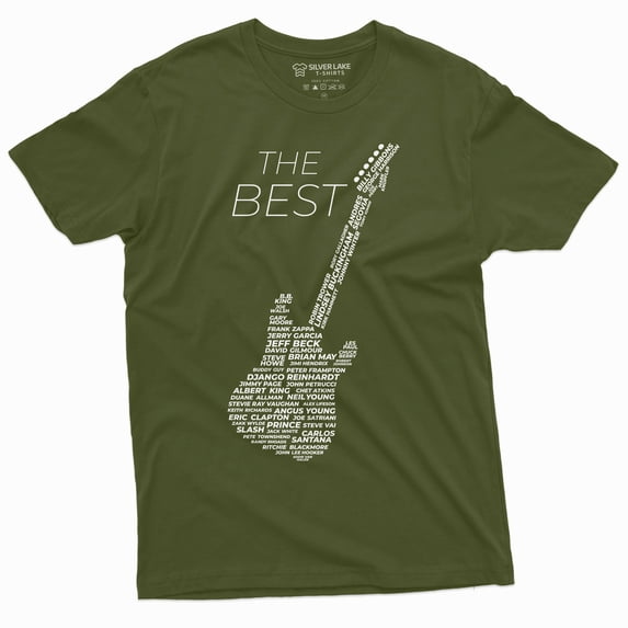 Men'S Guitar Player T-Shirt Music Band Country Rock Jazz Shirt Legendary Guitarists Tee (3X-Large Military Green)