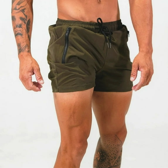 Men'S Gym Workout Shorts Athletic Training Shorts Fitted Weightlifting Bodybuilding Shorts With Zipper Pockets Lightweight Breathable Mid-Waist Summer Three-Quarter Shorts Green XL