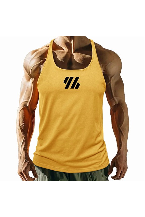 Men'S Gym Workout Tank Tops Stringer Muscle Cut Shirt Quick Dry Athletic Sleeveless T-Shirt Vest Yellow L