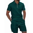 thumbnail image 1 of Men'S Half Zip for . Short Sleeve Shirt and Drawstring Shorts Two Piece Outfit Dark Green XXXL, 1 of 6