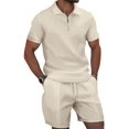 thumbnail image 1 of Men'S Half Zip for . Short Sleeve Shirt and Drawstring Shorts Two Piece Outfit Khaki XXXL, 1 of 6