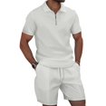 thumbnail image 1 of Men'S Half Zip for . Short Sleeve Shirt and Drawstring Shorts Two Piece Outfit White L, 1 of 6