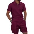 thumbnail image 1 of Men'S Half Zip for . Short Sleeve Shirt and Drawstring Shorts Two Piece Outfit Wine Red XXXL, 1 of 6