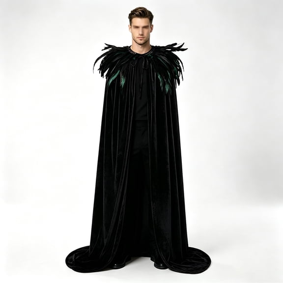 Men'S Halloween Feather Cape Costume For Party Cosplay Role Play Themed Event Medieval Inspired Cloak Dress Up Outfit Costume Accessory