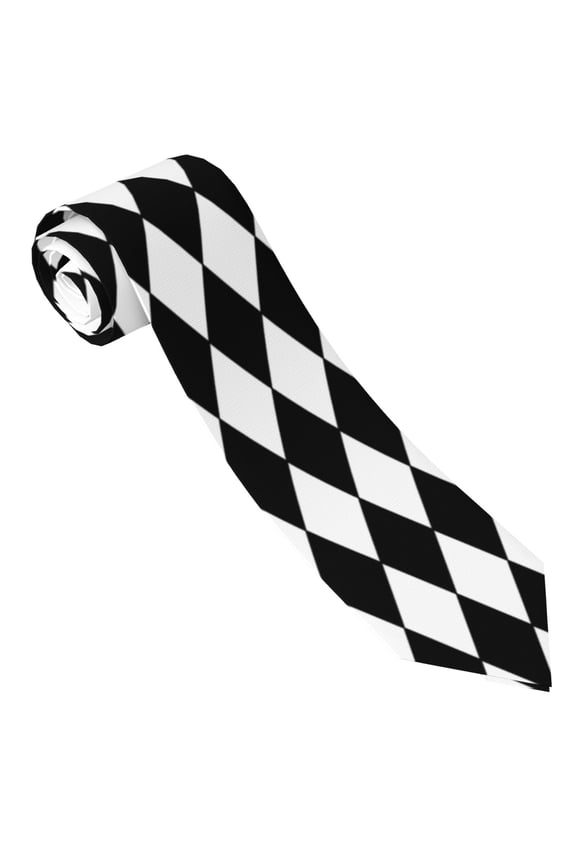 Men'S Harlequin Pattern Black And White Tie Fashion Causal Printed Necktie