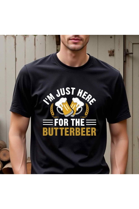 Men'S Harry Potter Butterbeer T-Shirt - Official Hogwarts Cup Design Tee, Heavyweight 100% Cotton Crew Neck Shirt for Fans, Birthday & Halloween Costume Apparel - Casual Everyday Wizarding World App