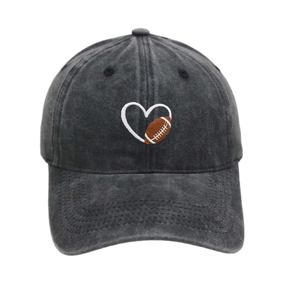 Men'S Hats Washed Unisex Baseball Cap Embroidered Heart Football Design Adjustable Low Profile Sports Sun Hat