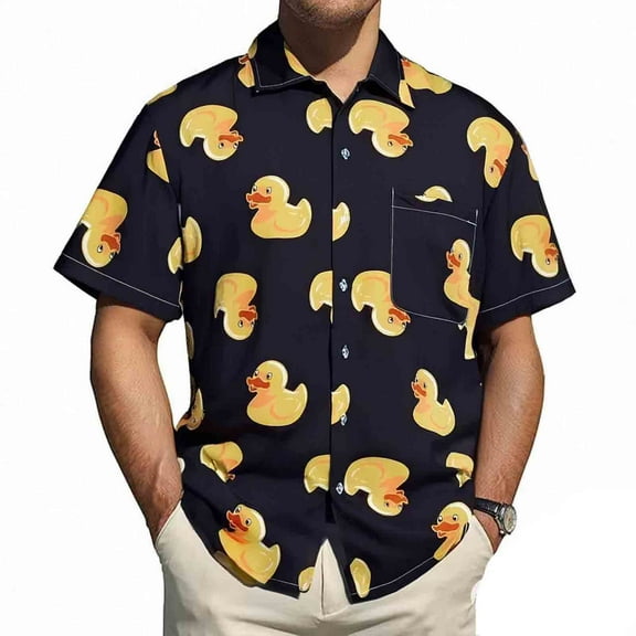 MADHERO Men's Hawaiian Shirts Casual Funny Print Short Sleeve Lapel Beach Shirts Black Duck Size m