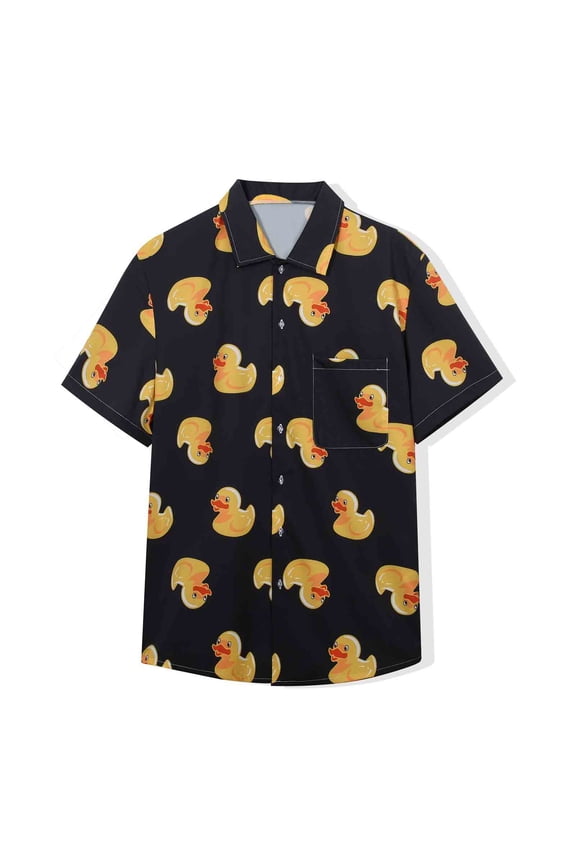 Men'S Hawaiian Shirt Summer Tropical Funny Print Button Short Sleeve Black Duck Size XL