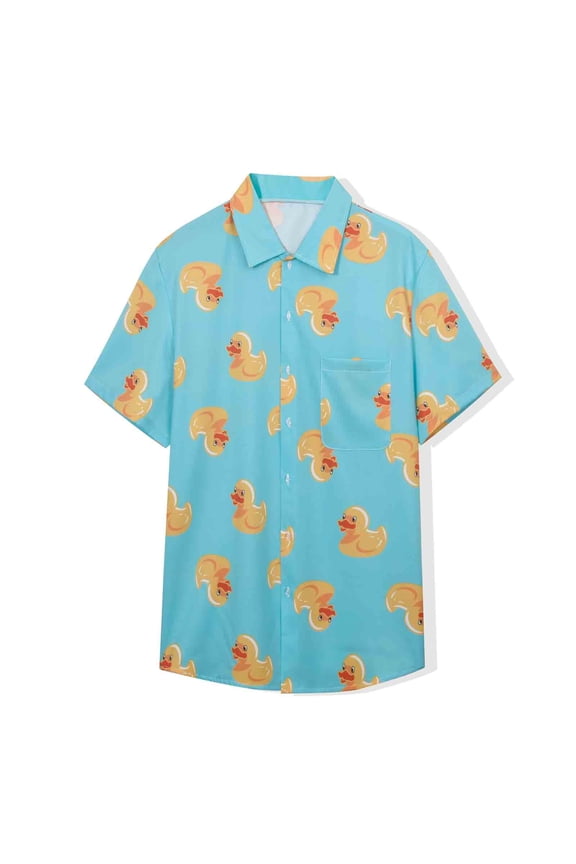 Men'S Hawaiian Shirt Summer Tropical Funny Print Button Short Sleeve Blue Duck Size L