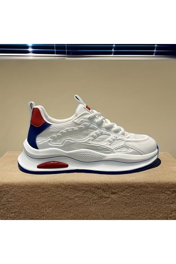 S-Men'S Height-Increasing Running Shoes with Lift - Lightweight Breathable Mesh Sneakers,  Arch Support, All-Season White/Black/Red Sneakers Odor-Resistant Soft Sole & for Gym, Jogging, Casual Wear+K