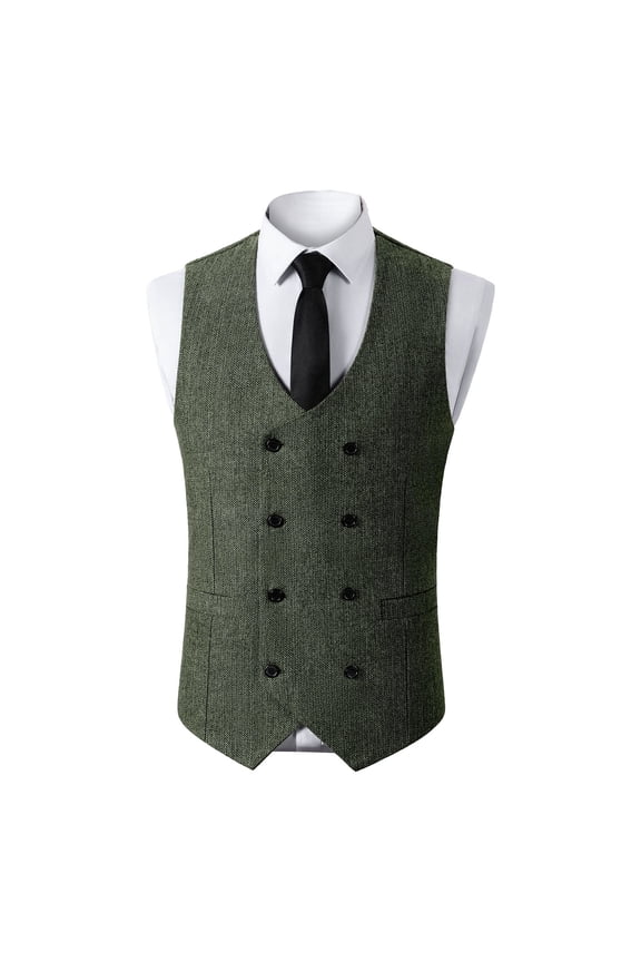 Men'S Herringbone Tweed Suit Vest Vintage Button Down Blazer Formal Wool Blend V Neck Waistcoat For Groomsman