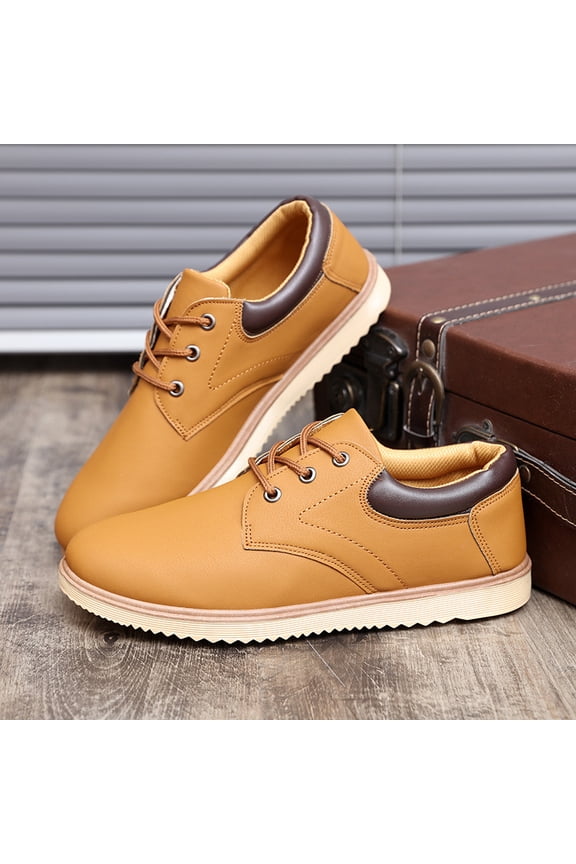 Men'S High Quality Slip-Resistant Low-Top Casual Shoes Navy & Brown Chef & Everyday Sneakers - Korean Style Synthetic Cover Upper, Non-Slip Rubber Sole, Breathable Round Toe & Cushioned Insole -