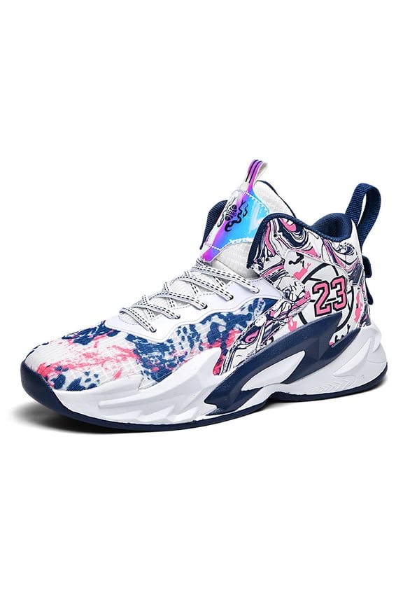 Men'S High-Top Basketball Shoes with 23-Number Letter Decoration | New Training and Outdoor Running sneakers for Teenagers and Students, Fabric Upper and Rubber Sole
