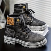 MenS High-Top Casual Sports Street Boots - Solid Color, Round Toe, Lace-Up, Canvas Upper, Rubber Sole, Fabric Insole, All-Season Outdoor Shoes for Men,Vintage Style Boots | Outdoor Footwear